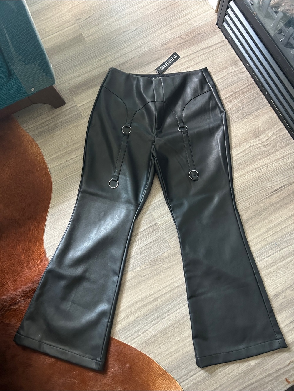 Black Faux Leather Flare Pants Dangerfield